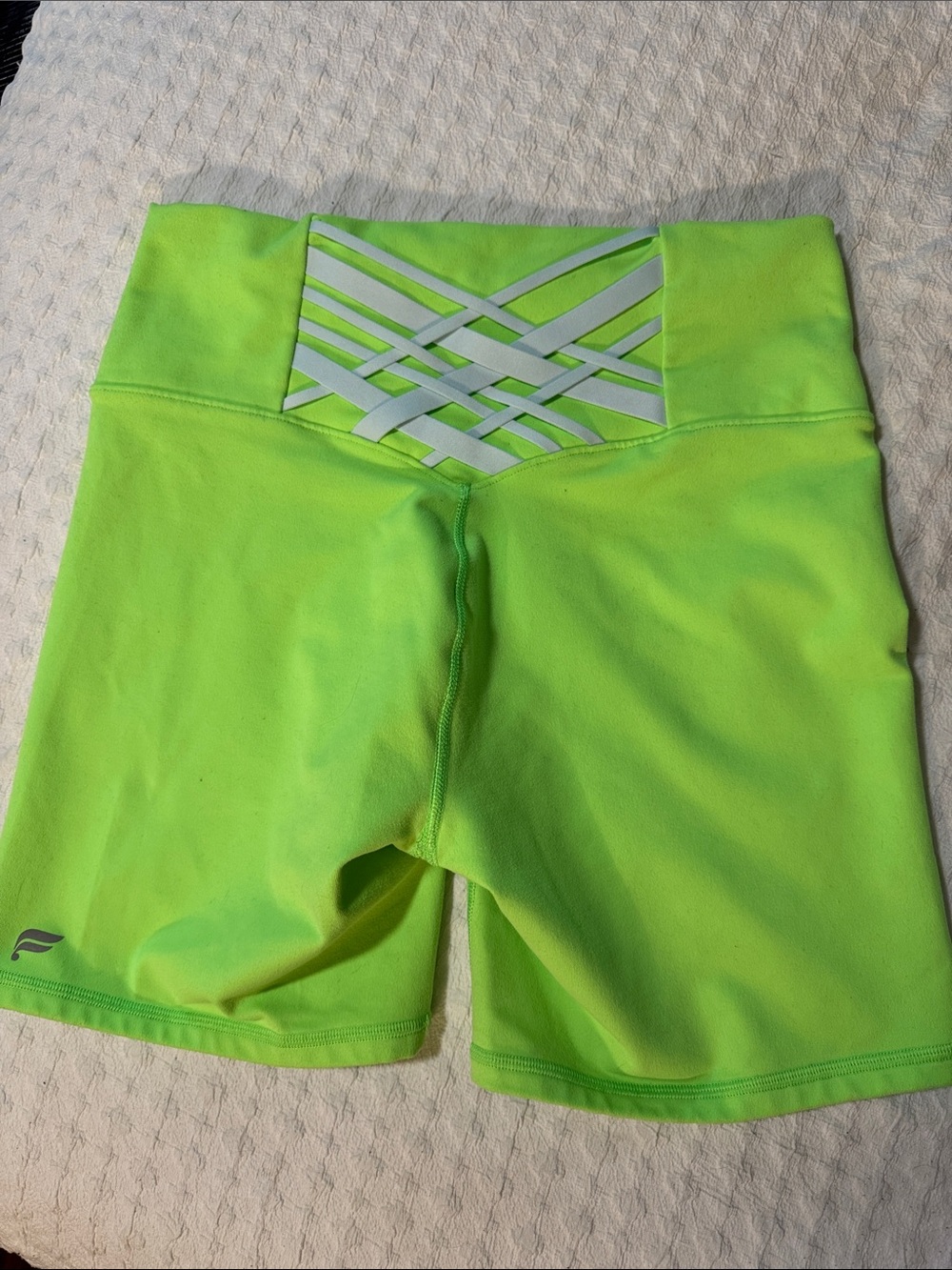 Fabletics Neon Green Crisscross-Back Bike Shorts